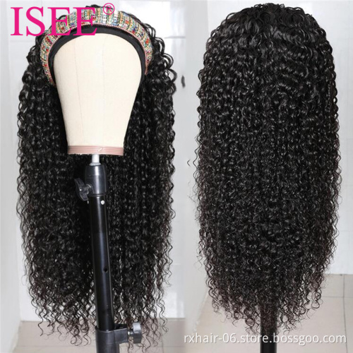 130% 150% 180% 250% Density Hot Selling Remy Kinky Straight Human Hair Headband Wig With Headband Attached For Black Women